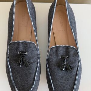 J. Crew Gray Tassel Loafers with Blue Trim